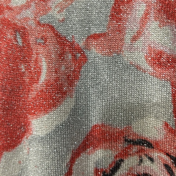 ST JOHN pink and silver rose print button down cardigan wool lurex Women’s XL - Picture 7 of 14